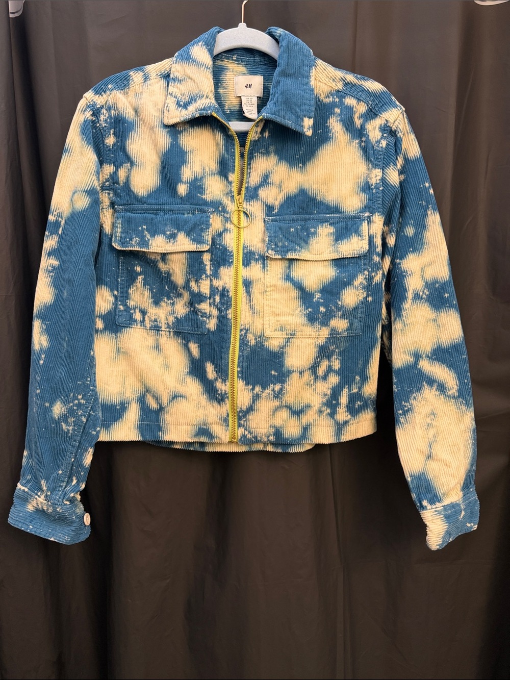 H&M x SUAY Blue & Cream Tie-Dye Corduroy Zip Jacket